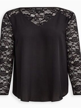 torrid Black V-Neck Blouse with Lace Sleeves
